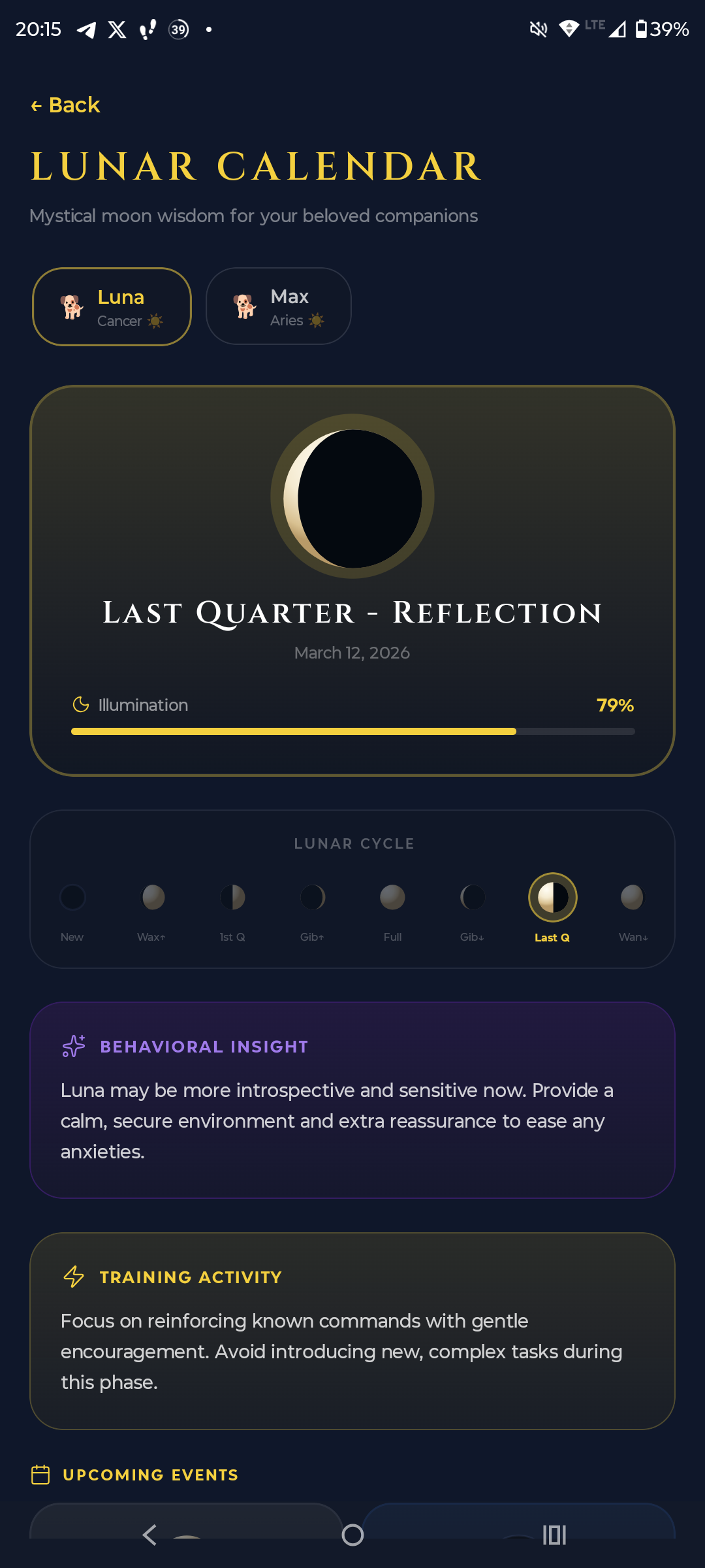 Aetris Lunar Calendar - Last Quarter Reflection phase