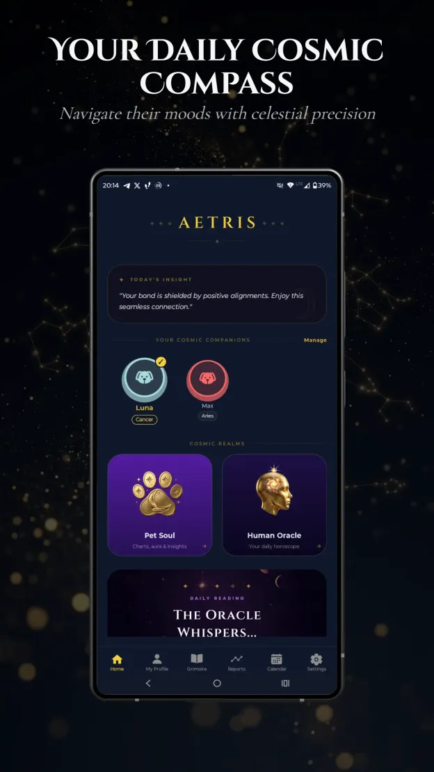 Aetris app — Your Daily Cosmic Compass home screen